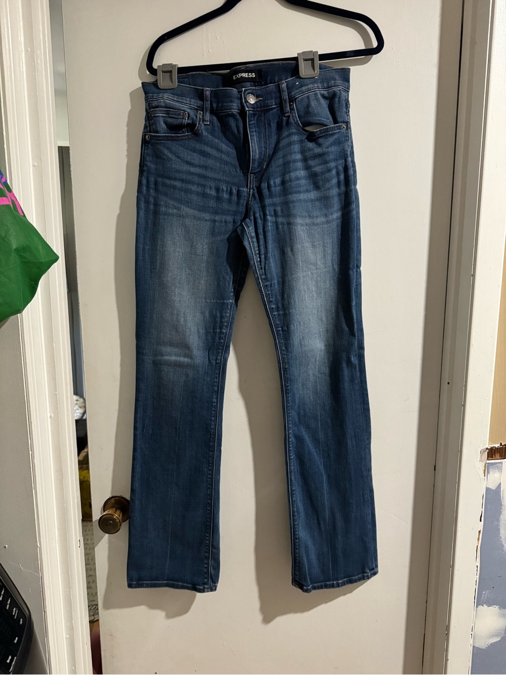 Express Barely Boot Mid Rise Jeans - Dark Blue